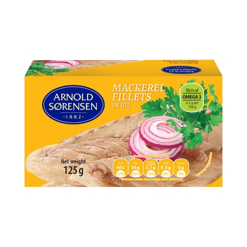 Picture of Mackerel Fillets in oil Arnold Sorensen 125g, 45 cans per case