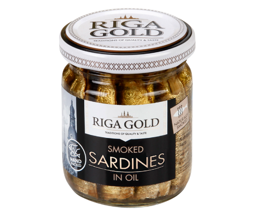 Picture of Sardines Smoked in oil Riga Gold 100g, 15 glass jars per case