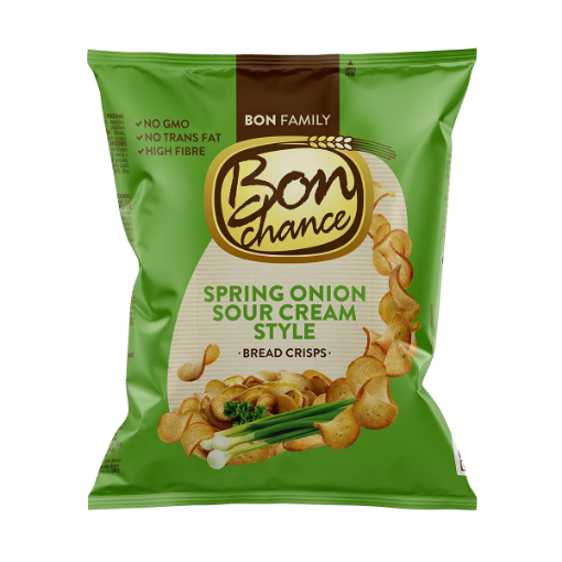 Bon Chance Spring Onion & Sour Cream Bread Crisps 60g bag, ideal with beer, QLL New Zealand.
