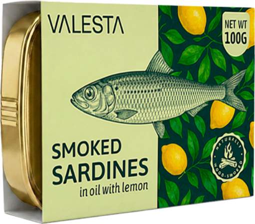 Picture of Smoked Sardines in oil with Lemon VALESTA 100g, 10 cans per box