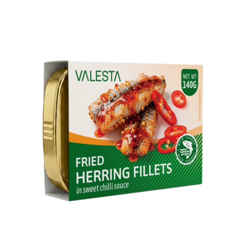 Picture of Fried Herring in Sweet Chilli Sauce VALESTA 140g, 10 cans per box