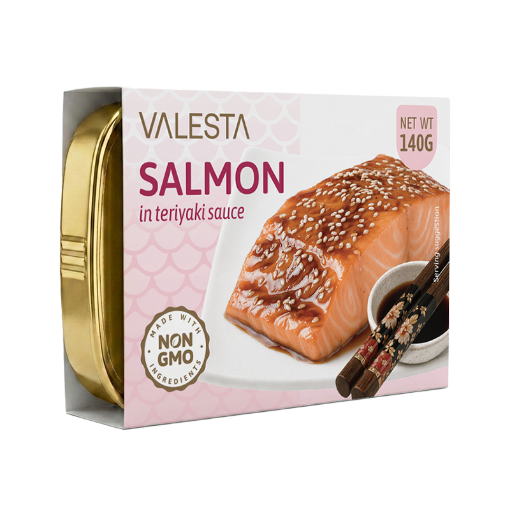 Picture of Salmon Fillets in Teriyaki Sauce VALESTA Tin 140g, 10 cans per box